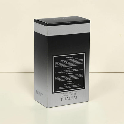 Oud Sera Khadlaj Pure Musk perfume box showing ingredient list and product details on a neutral background