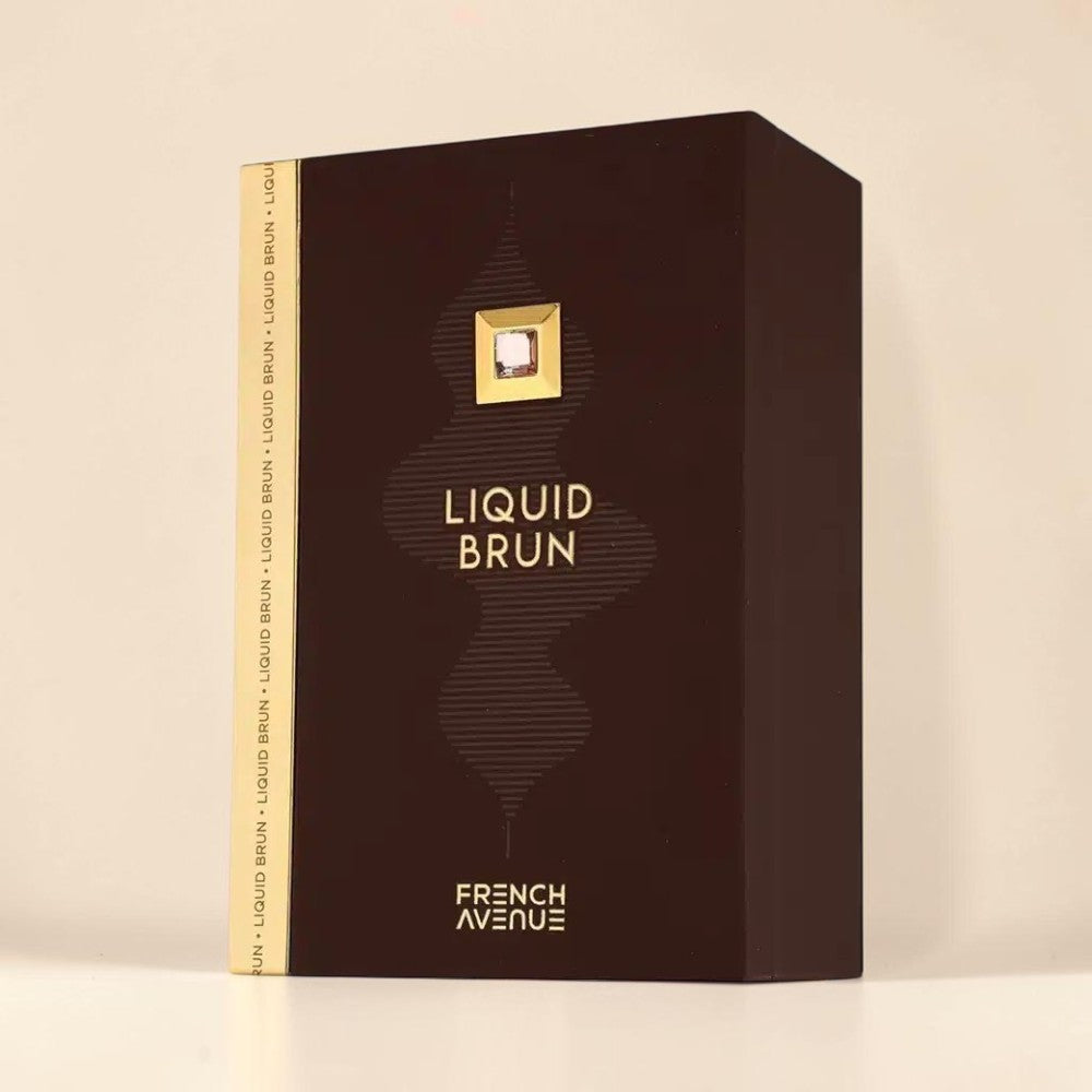Oud Sera French Avenue Liquid Brun unisex Eau de Parfum 100ml in a dark brown rectangular box with gold accents.